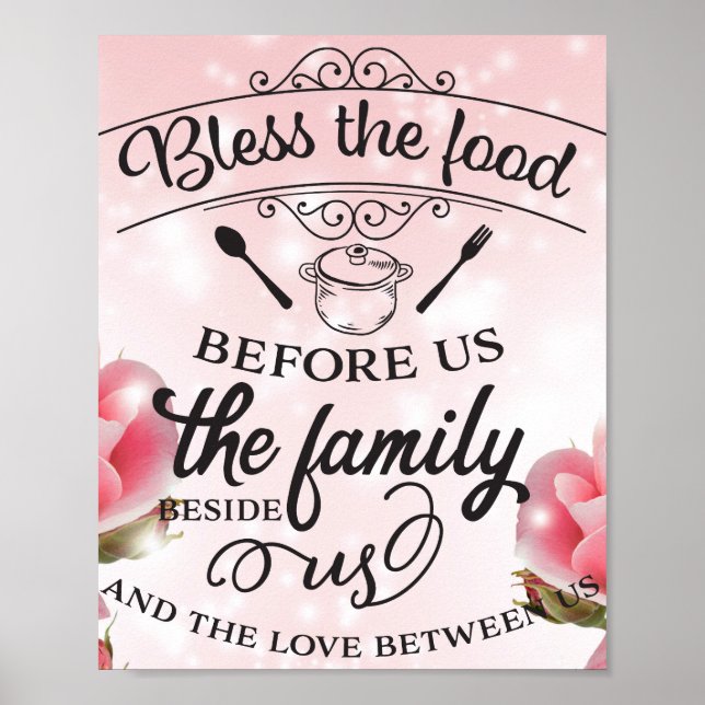 Beautiful Pink Roses - Bless The Food Before Us Poster (Front)