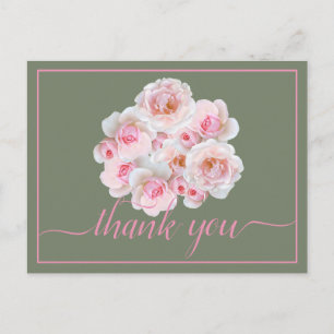Beautiful Pink Roses Colour Backdrop Chic Thank Yo Postcard