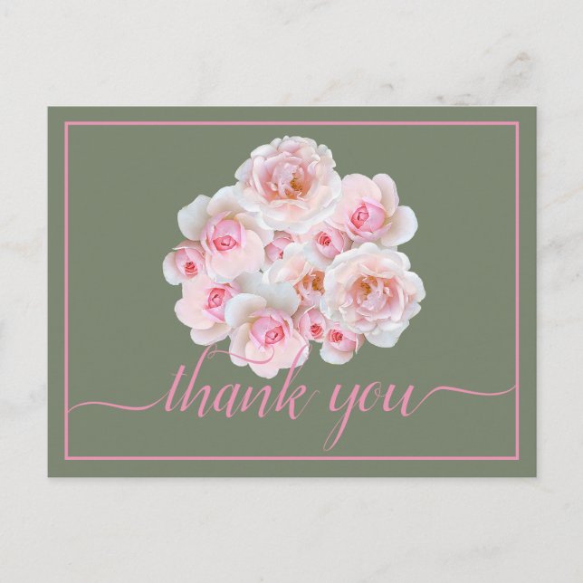 Beautiful Pink Roses Colour Backdrop Chic Thank Yo Postcard (Front)
