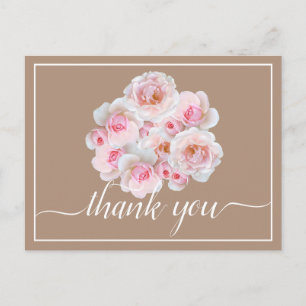 Beautiful Pink Roses Colour Backdrop Chic Thank Yo Postcard