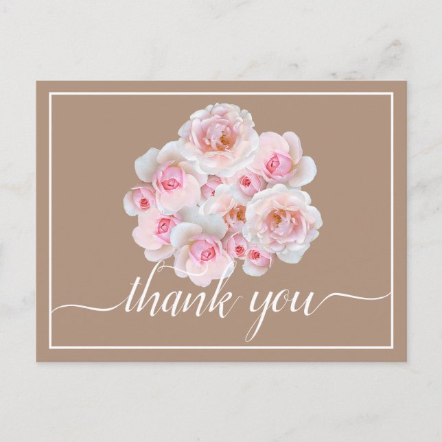 Beautiful Pink Roses Colour Backdrop Chic Thank Yo Postcard (Front)