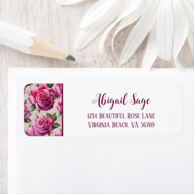 Beautiful Pink Roses Elegant Floral Address Label (Insitu)