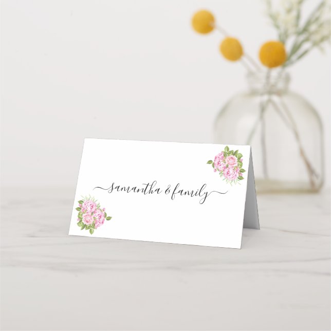 Beautiful Pink Roses folder place cards (Front)