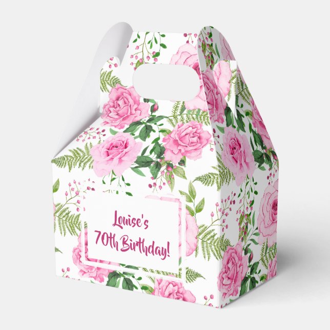 Beautiful Pink Roses Happy Birthday Favour Box (Front Side)