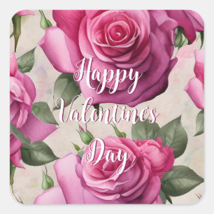 Beautiful Pink Roses Love Floral Valentine's Day Square Sticker