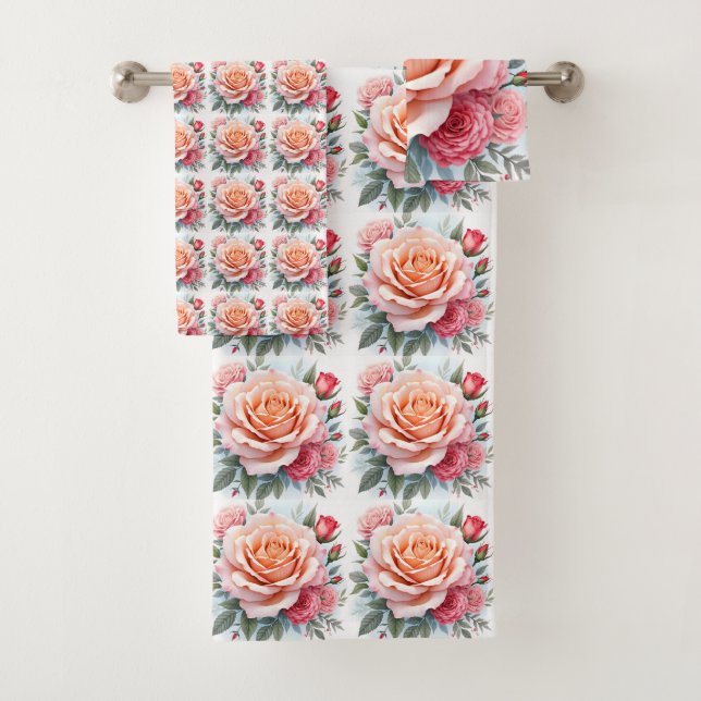 Beautiful Pink Roses Luxury Modern Collection Bath Towel Set (Insitu)