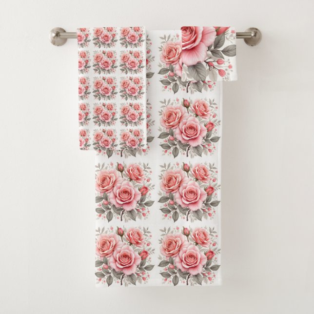 Beautiful Pink Roses Luxury Popular Collection Bath Towel Set (Insitu)