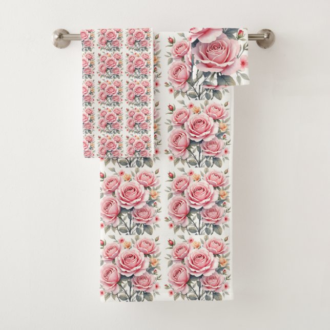 Beautiful Pink Roses Luxury Trendy Collection Bath Towel Set (Insitu)