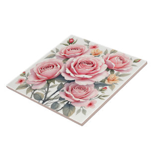 Beautiful Pink Roses Luxury Trendy Collection Tile