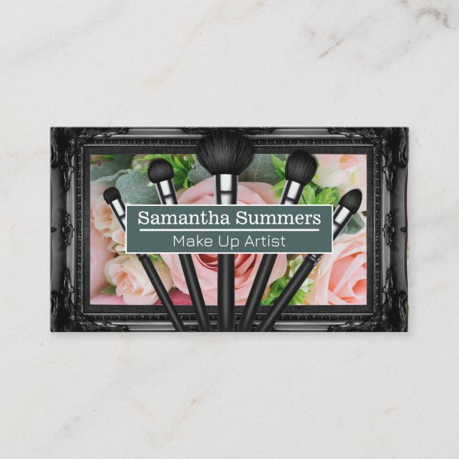 Beautiful Pink Roses | Make Up Brushes Business Card (Front)