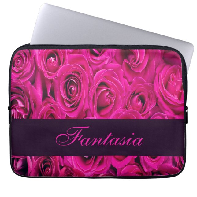 Beautiful pink roses monogram laptop sleeve (Front)