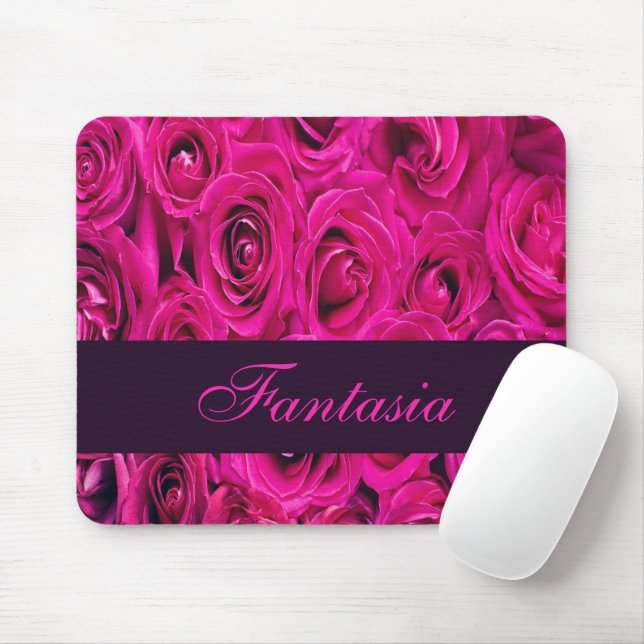 Beautiful pink roses monogram mouse mat (With Mouse)