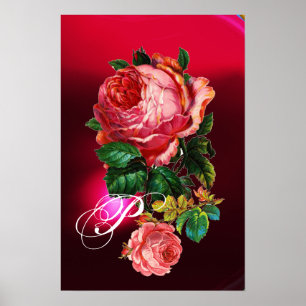 BEAUTIFUL PINK ROSES MONOGRAM POSTER
