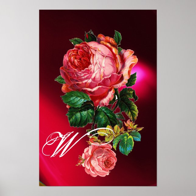 BEAUTIFUL PINK ROSES MONOGRAM POSTER (Front)
