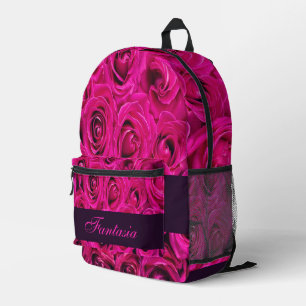 Beautiful pink roses monogram printed backpack