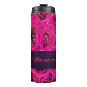 Beautiful pink roses monogram thermal tumbler