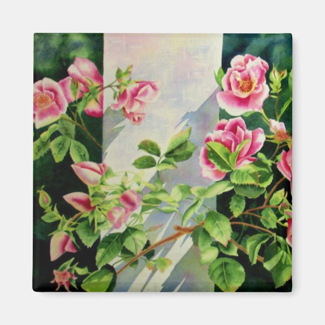 Beautiful pink roses, red roses, watercolor floral magnet (Front)