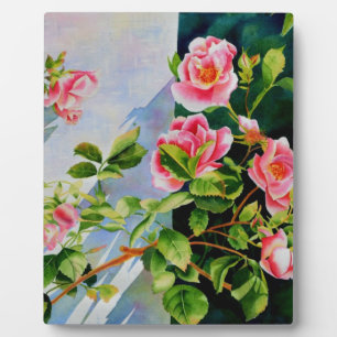 Beautiful pink roses, red roses, watercolor floral plaque