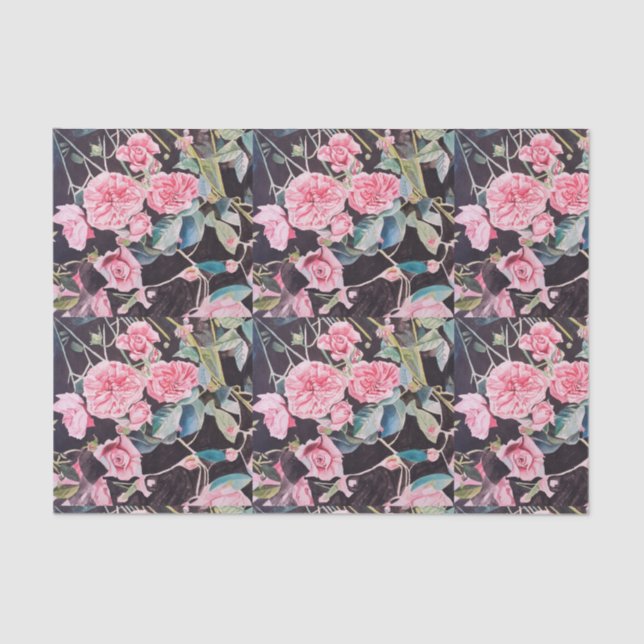 Beautiful Pink Roses Watercolor Floral Pattern Tissue Paper (Front)