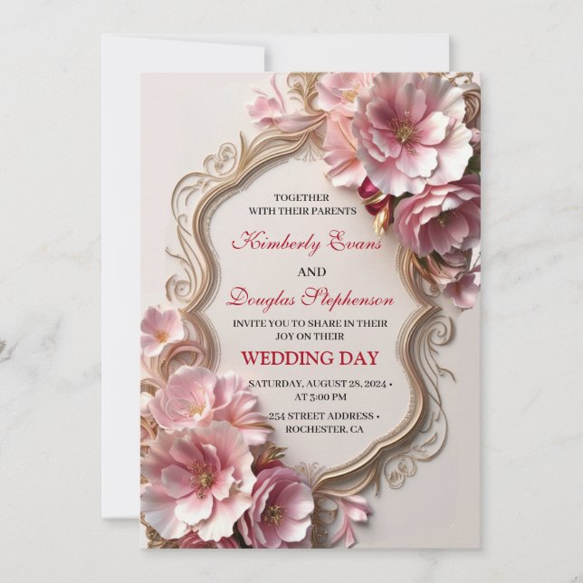 Beautiful Pink Roses Wedding Invitations (Front)