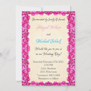 Beautiful Pink Roses Wedding Invitations