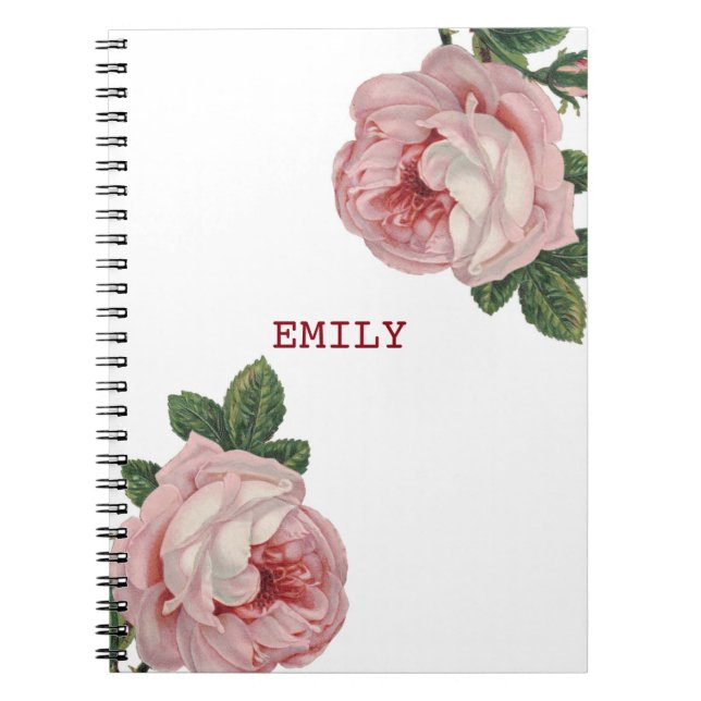 Beautiful Pink Roses White Notebook (Front)