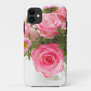 Beautiful pink roses with chrysanthemum in vase iPhone 11 case