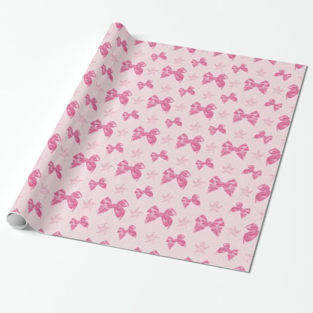 Beautiful Pink Satin Bows Wrapping Paper (Unrolled)