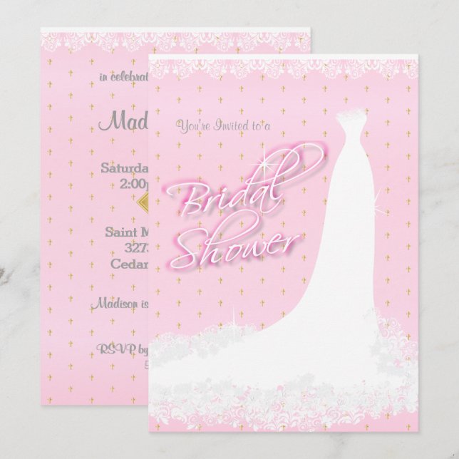 Beautiful Pink Satin Religious Bridal Shower Invitation (Front/Back)