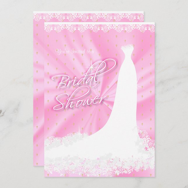 Beautiful Pink Satin Religious Bridal Shower Invitation (Front/Back)