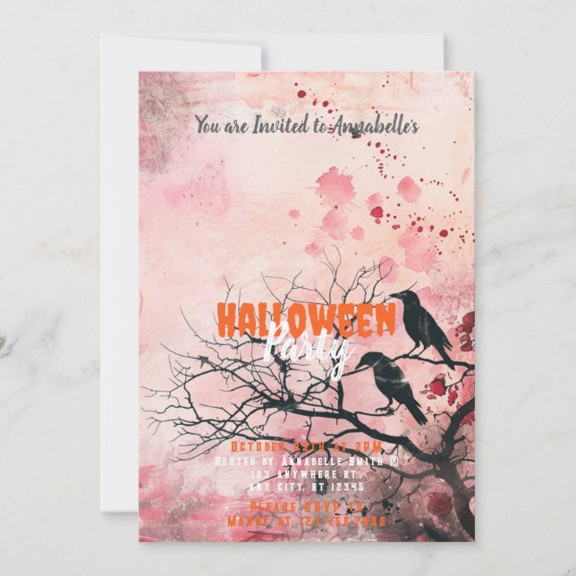Beautiful Pink Sky Red Flowers Halloween Party Invitation (Front)
