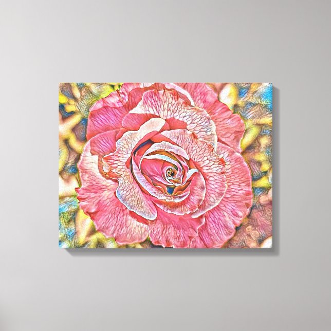 Beautiful pink summer rose flower painting canvas print (Front)