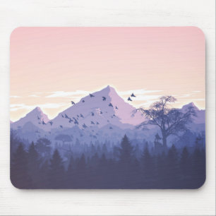 Beautiful Pink Sunset Mountains Trees Nature Mouse Mat