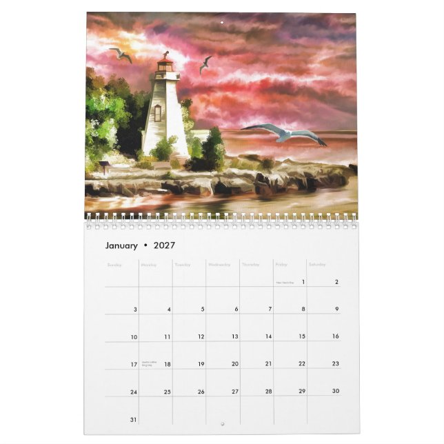 Beautiful Pink Sunset Nautical Lighthouse Coastal Calendar (Jan 2027)