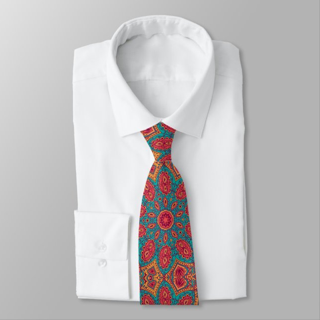 Beautiful Pink Teal Orange Zen Pattern Tie (Tied)