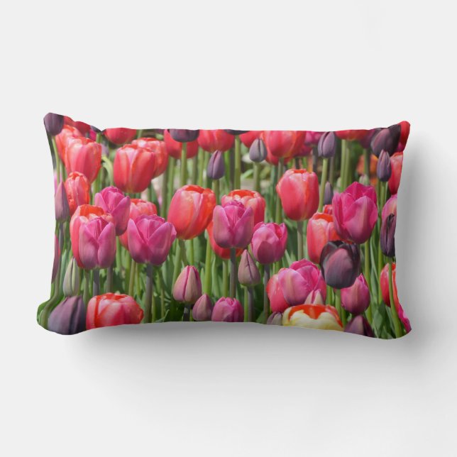 Beautiful pink tulip garden print pillow. lumbar cushion (Front)
