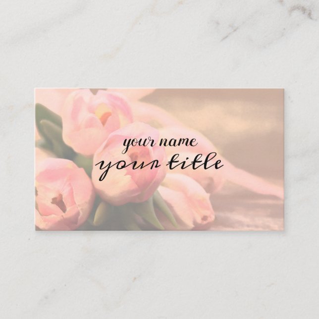 Beautiful Pink Tulips Background Floral Business Card (Front)