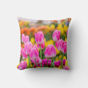 Beautiful Pink Tulips in a Garden Cushion