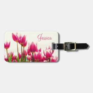 Beautiful Pink Tulips Ladies Personalised Suitcase Luggage Tag