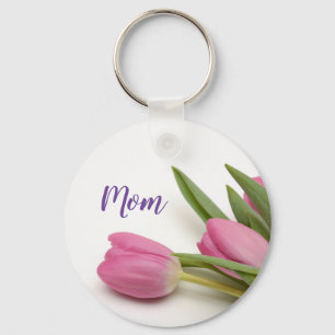 Beautiful Pink Tulips with Text Key Ring