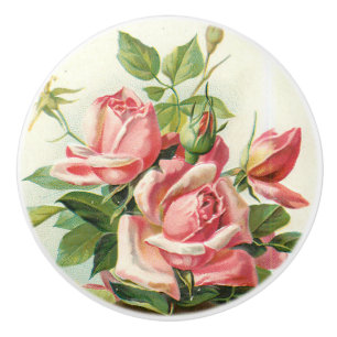 Beautiful pink vintage rose ceramic knob