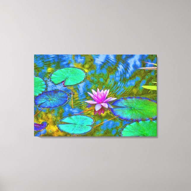 Beautiful Pink Water Lily Lotus in Pond Canvas Print (Front)