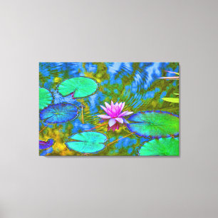 Beautiful Pink Water Lily Lotus in Pond Canvas Print