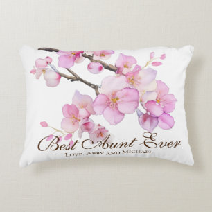 Beautiful pink watercolor cherry blossoms Aunt Decorative Cushion
