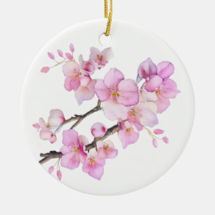 Beautiful pink watercolor cherry blossoms ceramic tree decoration