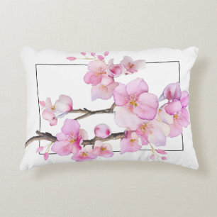 Beautiful pink watercolor cherry blossoms  decorative cushion