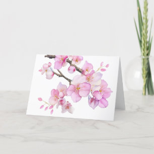 Beautiful pink watercolor cherry blossoms floral thank you card