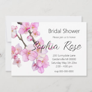 Beautiful pink watercolor cherry blossoms  invitation