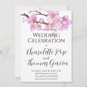Beautiful pink watercolor cherry blossoms invitation