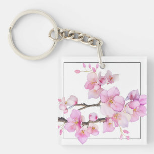 Beautiful pink watercolor cherry blossoms  key ring